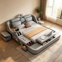 Lit de massage multifonctionnel en cuir avec projecteur, rangement dissimulé, ottoman et système home cinéma pour hôtel et maison