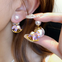 Ensemble de bijoux vintage en perles d'eau douce naturelles (collier/boucles d'oreilles/bague) 4 pièces, mode polyvalente, strass en forme de cœur OT