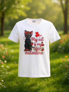 T-shirt da donna My Cat Is My Valentine, casual, vestibilità ampia, girocollo, manica corta, 100% cotone, stampa floreale - Product Image 2