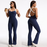 Combinaison de yoga sans manches et dos nu, style ballet, à blocs de couleur, pantalon long une pièce pour le fitness et l'entraînement