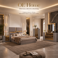 Ensemble de chambre à coucher personnalisé OEHOME 5 pièces, luxueux et moderne, avec lit, commode, miroir, table de chevet et armoire haute pour hôtel et villa