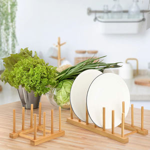 Escurridor de platos de madera de bambú Natural, estante de secado de platos, soporte para tapa de olla, organizador de cocina respetuoso con el medio ambiente - Product Image 4