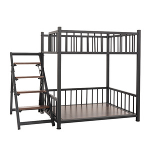 Коричневая кровать-мебель для собак из массивного железа и дерева с квадратными трубчатыми элементами, дышащая, с горизонтальной раздвижной дверцей и лестницей - Product Image 2