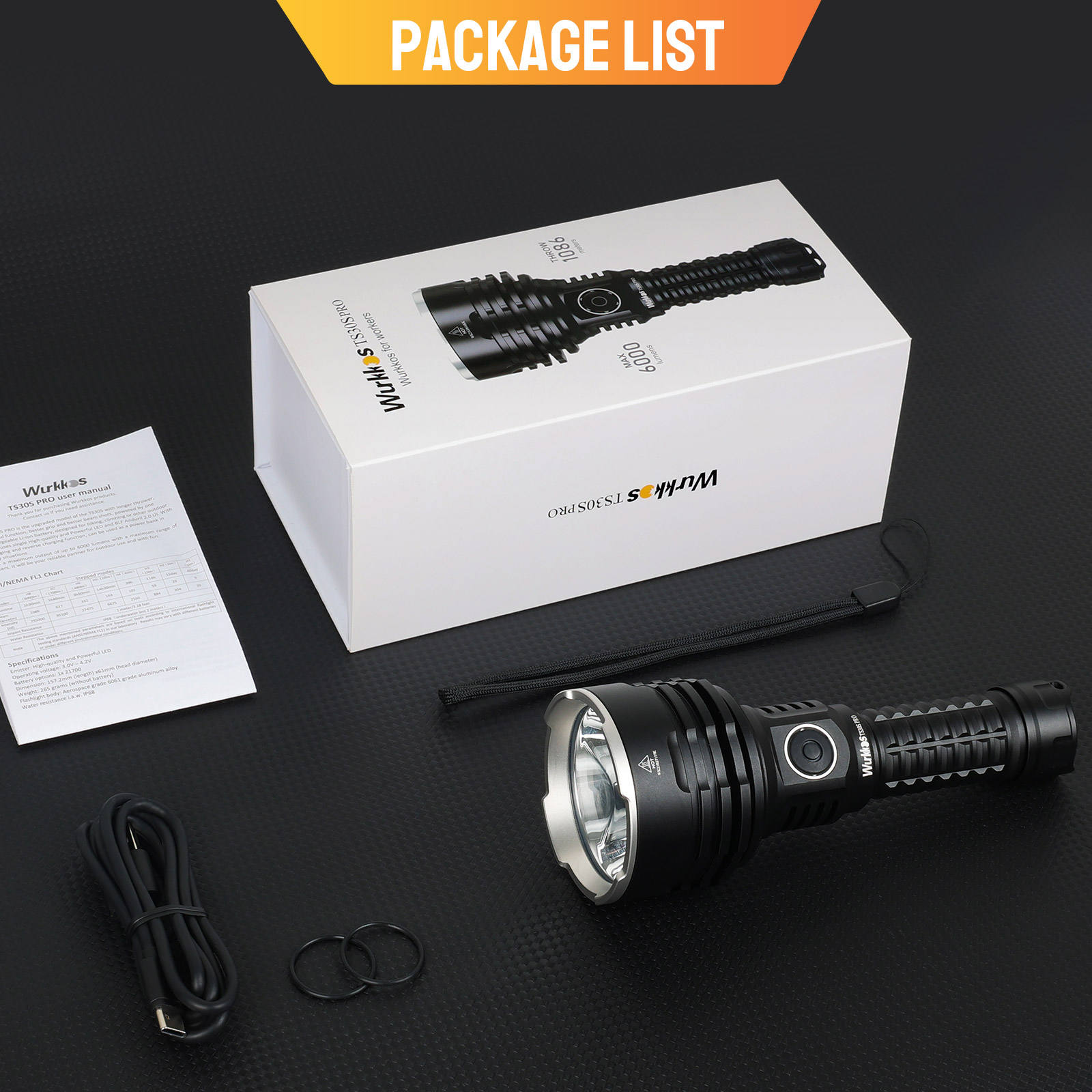 Wurkkos TS30S Pro - 6000lm Rechargeable Tactical Flashlight