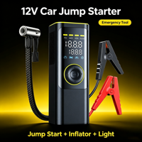 Démarreur de voiture portable avec compresseur d'air, écran numérique, lumière d'urgence LED, pompe à air multifonctionnelle pour pneus de voiture