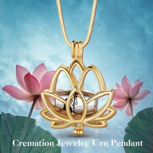 Isunni hueco de oro-Lotus flor forma barato medallón de acero joyería de la cremación urna Collar para las cenizas. - Product Image 2