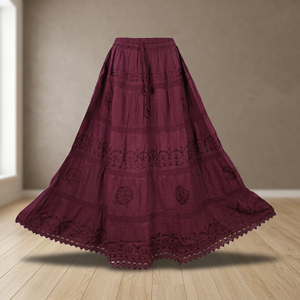 Jupe décontractée bohème en mousseline de soie pour femme, broderie à la main, perles, taille élastique, couleur unie, douce, 100 % coton, été - Product Image 4