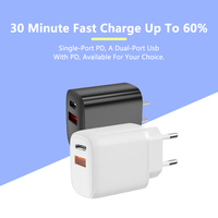 Chargeur mural ignifuge 20W PD USB Type-C 5V/3A à charge rapide avec prises EU/US/UK pour téléphone portable