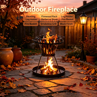 Support à bois de chauffage pour foyer extérieur, support à bûches, panier à feu pour barbecue, gril sans fumée en fonte thermolaquée noire