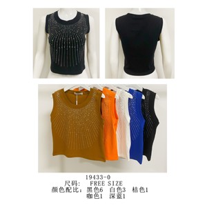 T-shirt da donna senza maniche con strass in vari colori per ordini all'ingrosso e all'ingrosso - Product Image 1