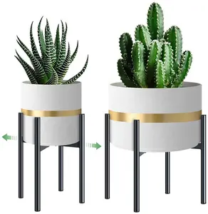 Galvanized Steel Pot Stand with Stylish Mid-Century Design for Indoor, Outdoor House, Garden & Patio,Metal Black Plant Rack