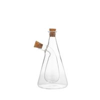 Botol Minyak Zaitun dan Cuka Kaca Borosilikat Transparan Persegi Tiup Manual, Tutup Gabus, Kapasitas 255ml, Menjaga Kesegaran