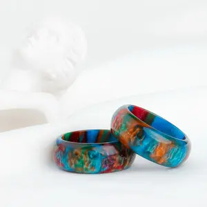 Wooying Cute Colorful Personalized glitter circle ring Jewelry Acrylic Anillo Acrilico Ring Suppliers