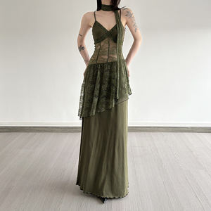 Vestido Maxi Vintage Único para Mujer, con Encaje, Transparente, Sin Mangas, Dobladillo en Capas, Cintura Ajustada, Estilo Retro - Product Image 4