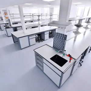 High Quality Chemical Resistant Sink Workbench Island lab furniture with Reagent Rack and Hanging Cabinet