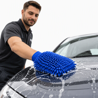 Gant de lavage de voiture en microfibre chenille bleue, doux, pour le nettoyage extérieur des voitures, SUV et camions