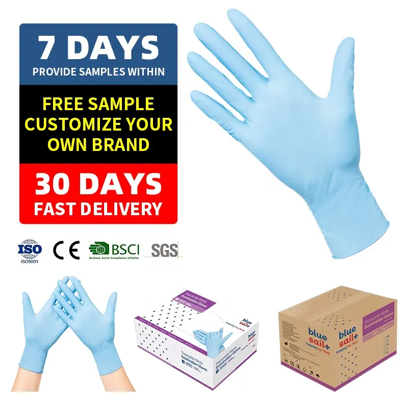 Bluesail Disposable Powder Free Blue Examination Nitrile Safety Gloves