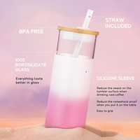 Gobelet en verre de 20oz avec couvercle en bambou et paille, cadeau d'anniversaire, remise de diplômes, bouteille d'eau en verre réutilisable sans BPA, écologique et lavable au lave-vaisselle