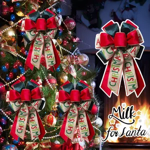 القوس السلكي المخصص للتزيين في عيد الميلاد, مصنوع من قماش شريطي مموج كبير الحجم ، مناسب للعطلات