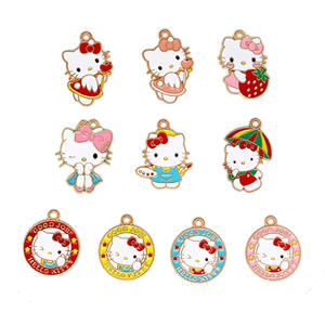 Mignon chat KT fraise pour accessoires de téléphone DIY en alliage, pendentif goutte d'huile, collier, décoration de sac - Product Image 5