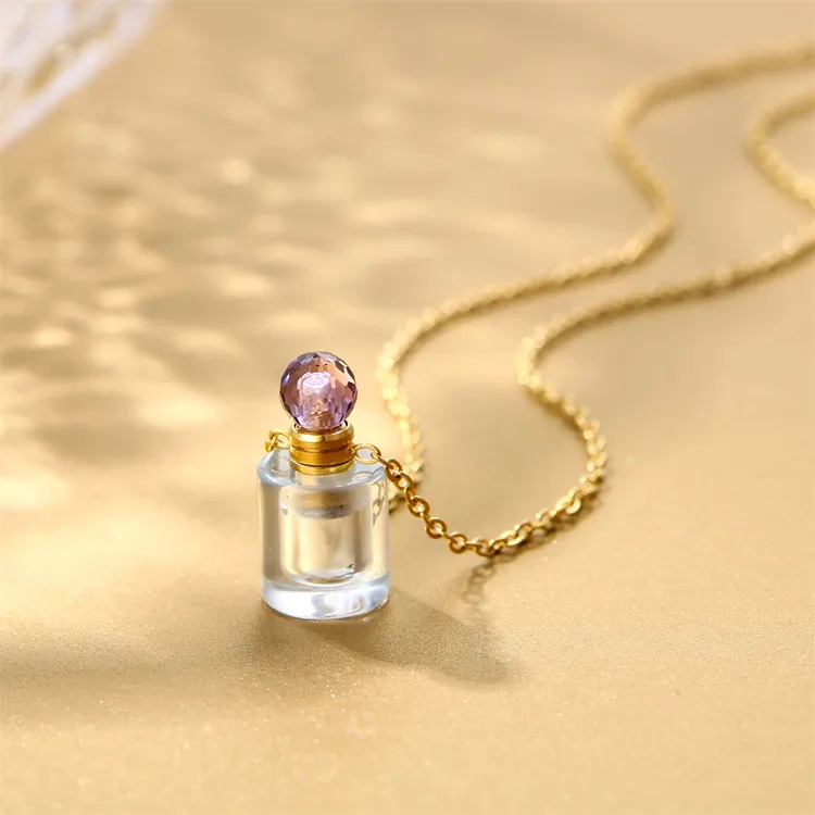 Best selling essential oil diffuser necklaces stainless steel perfume bottle natural stone pendant necklace for women