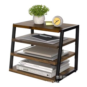 Estante de almacenamiento de madera, organizador de escritorio de 4 capas para documentos y libros de oficina, tipo rectangular, multiusos - Product Image 1