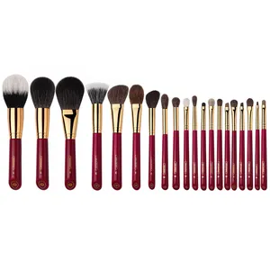 Custom Natural And Synthetic Hair Copper Tube Luxury Red Rose Series 20Pcs Single Bling Makeup Brush Set