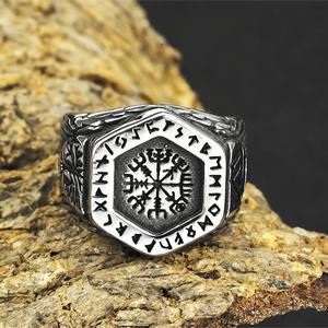 Anillo de Brújula Hexagonal Vikingo de Acero Inoxidable, Joyería Hip Hop para Hombre, Diseño Geométrico Resistente al Óxido, Regalo - Product Image 3