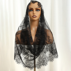 Cape de mariée blanche pour dames dames châle en dentelle écharpes musulman Hijab voile d'église mantilles catholiques en polyester - Product Image 2