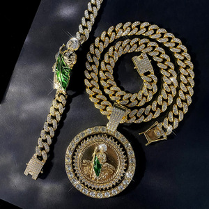 Collier chaîne cubaine Hip-Hop pour hommes et femmes, pendentif Saint Jude serti de diamants, tendance - Product Image 2