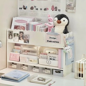Corner Vertical Multi Tiered Desk <b>Bookcase</b> 3 Floors Student Dorm Storage Solution For Stationery And Books - Product Image 1
