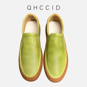 Mocassins respirants à bout ouvert, à talon bas, couleur unie verte, chaussures de marche pour hommes, style été - Product Image 3