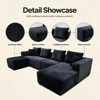 Grand canapé modulaire en forme de U, vertical, en peluche, sans structure, effet nuage, avec double fauteuil inclinable, sans assemblage