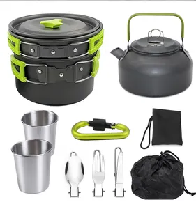 Kingpool Reusable Outdoor Portable Lightweight Aluminum Camping Cooking Cookware Set Outdoor Tourist Travel Pot and Pan Mess Kit