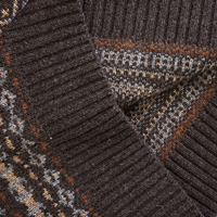 Pull en laine tricoté pour homme à col rond et manches longues, motif Fair Isle, jacquard, marron, logo personnalisé en gros, OEM et ODM, AiNear