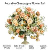 Boule de fleurs artificielles en soie champagne, rose et gypsophile, centre de table de mariage pour banquet, fête, cérémonie, décoration de table