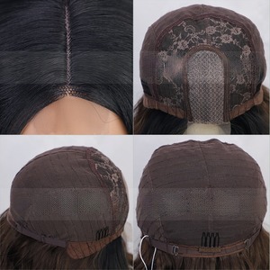 Parrucca anteriore in pizzo marrone <span class=keywords><strong>chiaro</strong></span> da <span class=keywords><strong>donna</strong></span> europea e americana <span class=keywords><strong>capelli</strong></span> corti ricci con increspatura d'acqua e piccoli lacci di pizzo - Product Image 3