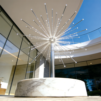 Lumière Paysagère Effet Feu d'Artifice en Acier Inoxydable avec Base en Marbre LED, Décoration Artistique Contemporaine Intérieur-Extérieur, IP65, Télécommande
