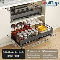 WELLTOP Promotion Panier de rangement coulissant réglable pour armoire de cuisine, largeur extensible, support de rangement pour condiments, organisateur de garde-manger