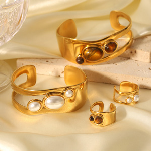 TD High Quality 18K Gold Plated Stainless Steel Open Cuff Bangle Tarnish Resistant Women's Fashion Statement Jewelry Wholesale - Product Image 3