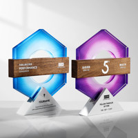 Nouveau Trophée en Métal et Cristal Personnalisable, Créatif, Haut de Gamme, avec Plaque d'Honneur en Bois Massif, Souvenir de Récompense pour Champion d'Équipe de Réunion Annuelle