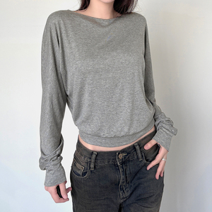 Womens Sexy Backless Metal <b>Chain</b> Detail Loose Solid Color Long Sleeve Breathable Summer Streetwear Casual T-Shirt <b>Top</b> - Product Image 5