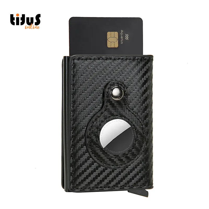 TAG39 Genuine Leather Slim Wallet For Airtag Case RFID Carbon Fiber Aluminum Pop Up Wallet With Airtag Holders Cardholder Wallet