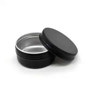 Silk printing logo hair skin care body cream cosmetic matte black empty round screw lid aluminum tin jar 200ml