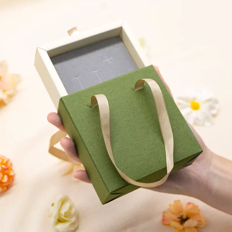 Custom luxury green ring earing necklace bracelet jewelry paper box packaging gift boxes for jewellery with logo package