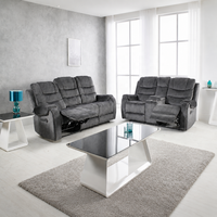 Conjunto de Sofá Reclinable Manual Extensible con Estructura de Madera y Tapicería de Gamuza Moderna, 3+2 Plazas, con Portavasos en la Consola Central para Sala de Estar