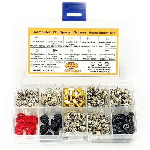 228pcs Computer PC Screw Assortment Kit Computer PC Screws Set for Motherboard Case Fan CD-ROM Hard Disk With Storage Case