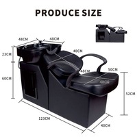 Fauteuil de lavage de cheveux semi-inclinable contemporain noir pour salon, avec appui-tête en cuir et repose-pieds réglable en céramique