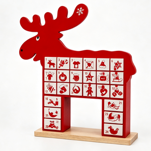 Calendrier de l'Avent de Noël en forme de renne festif avec 24 tiroirs pour bonbons, jouets et petits cadeaux - Product Image 1