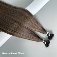 Cool Tone Dark Balayage Brown Metal Nano Tip Extensiones de cabello humano Remy preadheridas Super Double Drawn 100g MOQ